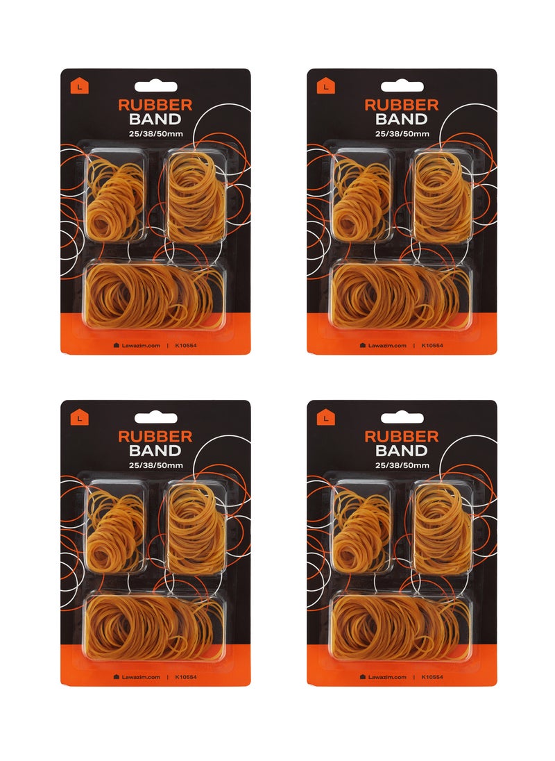 Rubber Band Set of 4 -25/38/50mm- Multi-size Rubber Rings, Stretchy Elastic Bands for Office, School, Home, DIY Crafts, Food Sealing, Document Binding, Stationery Organization Cable Management