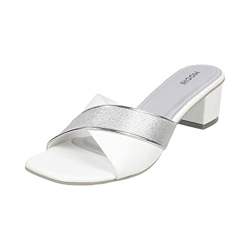 Mochi Women White Block Heel Fashion Slip-on UK/5 EU/38 (40-53) - Image 1