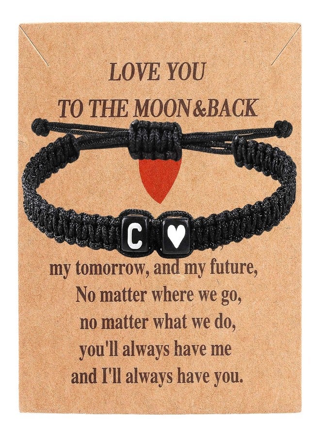 YIHOON Heart Love Letter Initial Bracelets for Women Teen Gifts Trendy Stuff Best Friend Graduation Birthday Gifts Adjustable A-Z Braided Bracelet Son Daughter Father's Day Dad Jewelry (Black-C) - Image 1