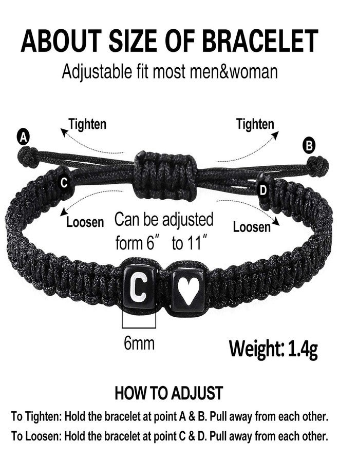 YIHOON Heart Love Letter Initial Bracelets for Women Teen Gifts Trendy Stuff Best Friend Graduation Birthday Gifts Adjustable A-Z Braided Bracelet Son Daughter Father's Day Dad Jewelry (Black-C) - Image 5