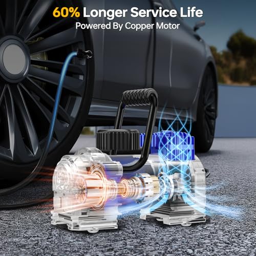 UN1QUE Heavy Duty Tyre Inflator Portable Air Compressor, DC 12V Tire Air Pump and 120PSI Pressure Gauge, Portable Tyre Inflator for Car Tires, Motorcycles, Bike, Ball - Image 5