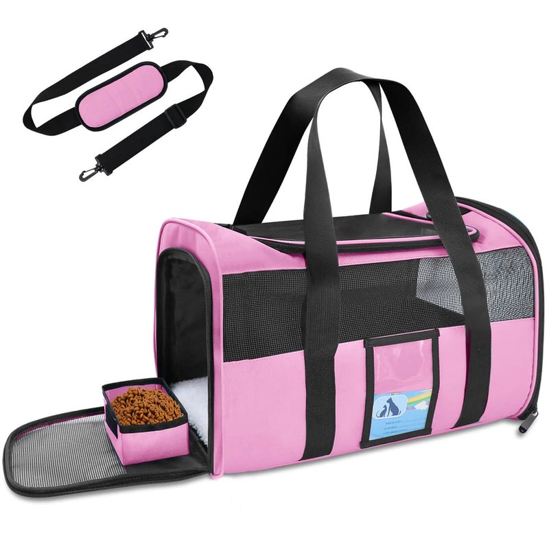 Refrze Pet Carrier Airline Approved Cat Carriers for Medium Small Cats Soft Dog Carriers for Dogs TSA Approved Pet Carrier for Cats Dogs of 15 Lbs Puppy CarrierPink