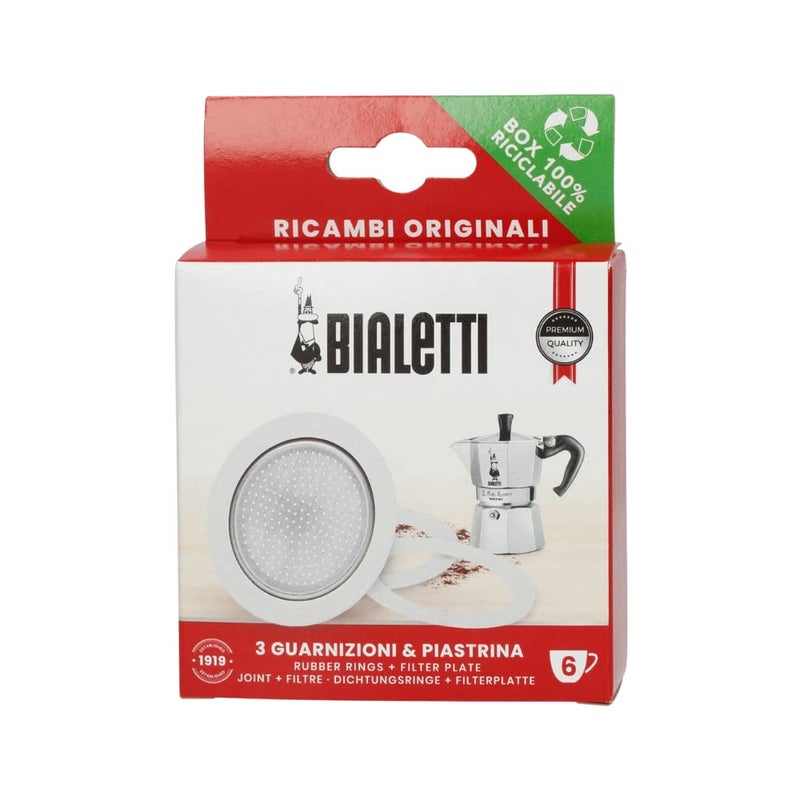 Bialetti Spare Parts, Includes 3 Gaskets and 1 Plate, Compatible with Moka Express, Fiammetta, Break, Happy, Dama, Moka Timer and Rainbow (6 Cups) - Image 1