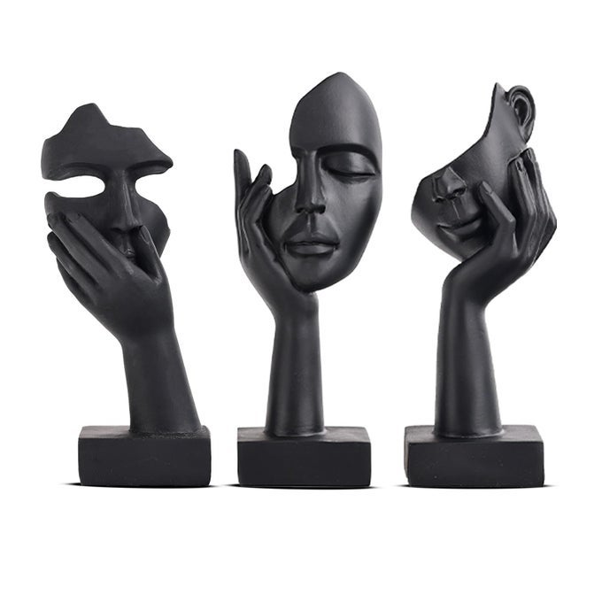 3 Pcs Thinker Small Statue Set Black Art Abstract Home Accent Figurines for Decor Bedroom Shelves Living Room Coffee Table Office Desktop 3 Pcs Black 6