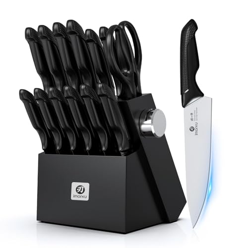 imarku Knife Set with Block, Sharp Knives Set with Built-in Sharpener, Stainless Steel Kitchen Knife Sets with Non-Slip Ergonomic Handle, Dishwasher Safe, 14 PCS Professional Knife Set for Gift, Black - Image 1