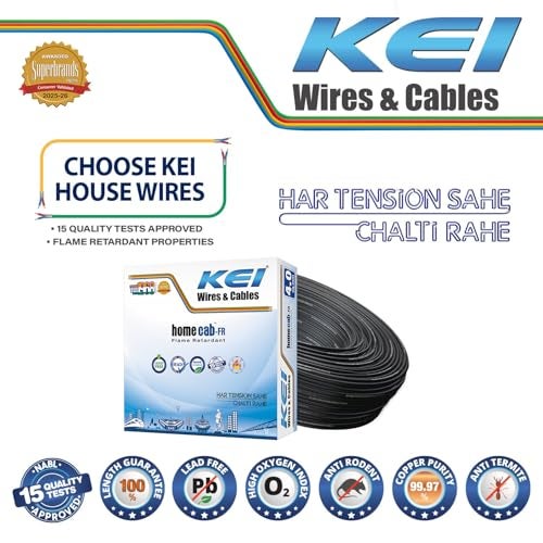 KEI WIRES & CABLES Homecab 4 sqmm 1 Core Copper Flame Retardant House Wire PVC Insulated Cable for Domestic & Industrial Electrical Wiring (Black, 90 Meters) - Image 2