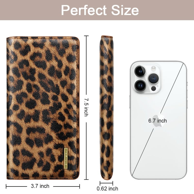 Simikol Ultra Slim Womens Wallet Minimalist Thin Long Leather Bifold Wallet RFID Blocking Card Holder Organizer with Zipper Coin Pocket Ladies Girls Gift Purse, Leopard - Image 4