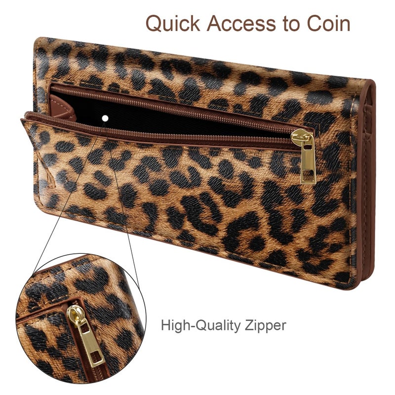 Simikol Ultra Slim Womens Wallet Minimalist Thin Long Leather Bifold Wallet RFID Blocking Card Holder Organizer with Zipper Coin Pocket Ladies Girls Gift Purse, Leopard - Image 5