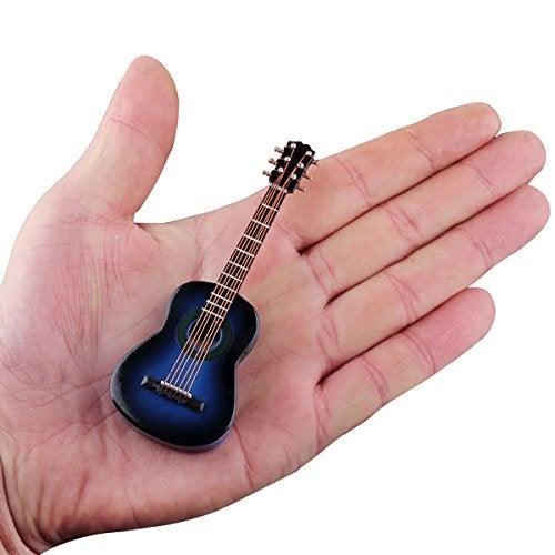 Dselvgvu Wooden Miniature Guitar with Stand and Case Mini Musical Instrument Classic Guitar Replica Collectible Figurines Model Home Decoration Display Ornament (Blue, 3.93"x1.42"x0.56") - Image 2