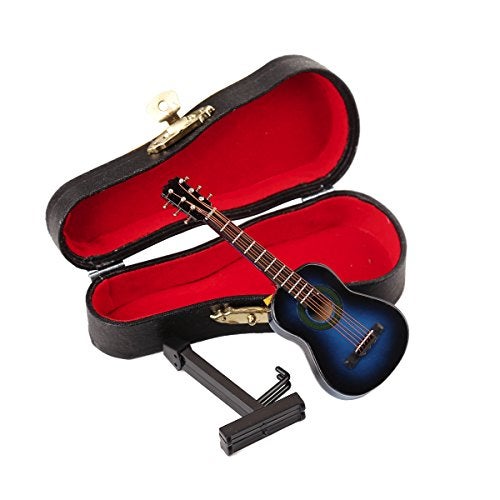 Dselvgvu Wooden Miniature Guitar with Stand and Case Mini Musical Instrument Classic Guitar Replica Collectible Figurines Model Home Decoration Display Ornament (Blue, 3.93"x1.42"x0.56") - Image 4