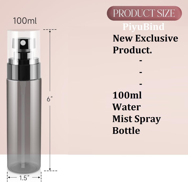 PiyuBind Small Spray Bottle, 100ml Black Plastic Fine Mist Mini Spray Bottles, Refillable Travel Spray Bottle for Hair, Cleaning, Salons, Planting, Skin Care – Durable, Leak-Proof & Portable (3) - Image 2