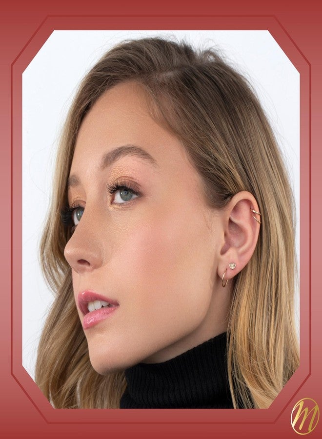 ماسيت أقراط على شكل قلب من الذهب الأصفر والأبيض عيار 14 قيراطًا، بتصميم أشعة الشمس، مرصعة بألماس صناعي، مزودة بقفل خلفي مغطى ببرغي أمان. - Image 4