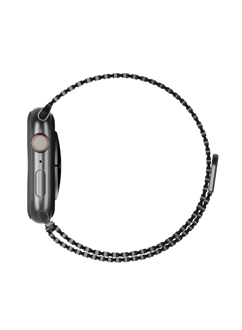 سوار مغناطيسي من الفولاذ المقاوم للصدأ لساعة Apple 49 مم 45 مم 44 مم 42 مم، حزام ساعة بديل شبكي مسامي خالٍ من الإبزيم للنساء والرجال لساعة 1 2 3 iWatch Ultra 2 Series 9 8 7 SE 6 5 4، أسود - Image 3