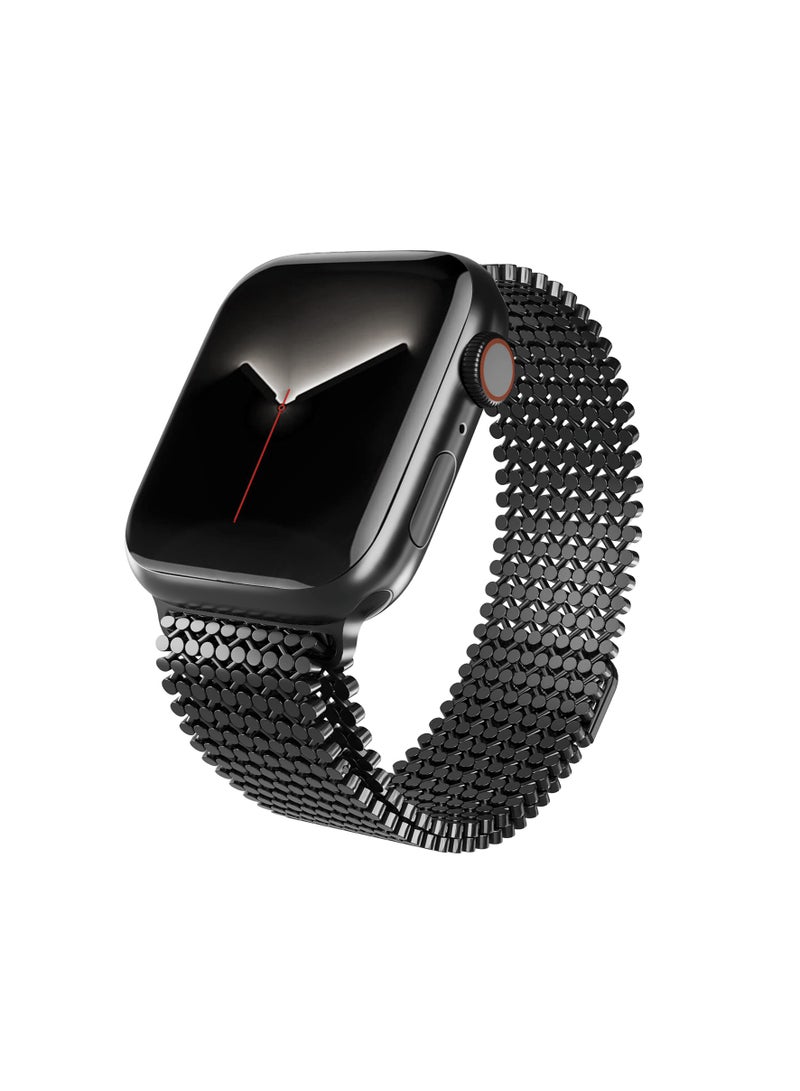 سوار مغناطيسي من الفولاذ المقاوم للصدأ لساعة Apple 49 مم 45 مم 44 مم 42 مم، حزام ساعة بديل شبكي مسامي خالٍ من الإبزيم للنساء والرجال لساعة 1 2 3 iWatch Ultra 2 Series 9 8 7 SE 6 5 4، أسود - Image 1