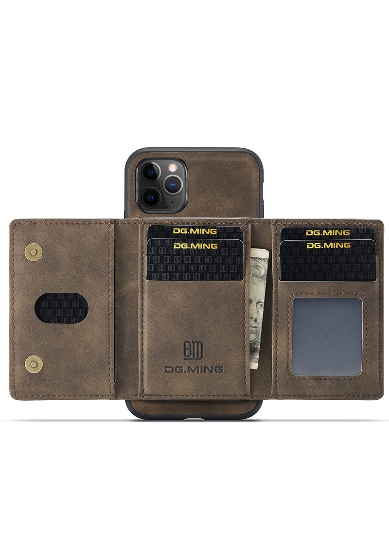 DGMING - CaseMe Wallet Case for iPhone 11 Pro MAX DGMING Premium Leather Phone Case Back Cover Magnetic Detachable with Trifold Wallet Card Holder Pocket - Coffee - Image 1