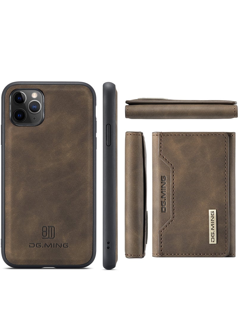 DGMING - CaseMe Wallet Case for iPhone 11 Pro MAX DGMING Premium Leather Phone Case Back Cover Magnetic Detachable with Trifold Wallet Card Holder Pocket - Coffee - Image 1