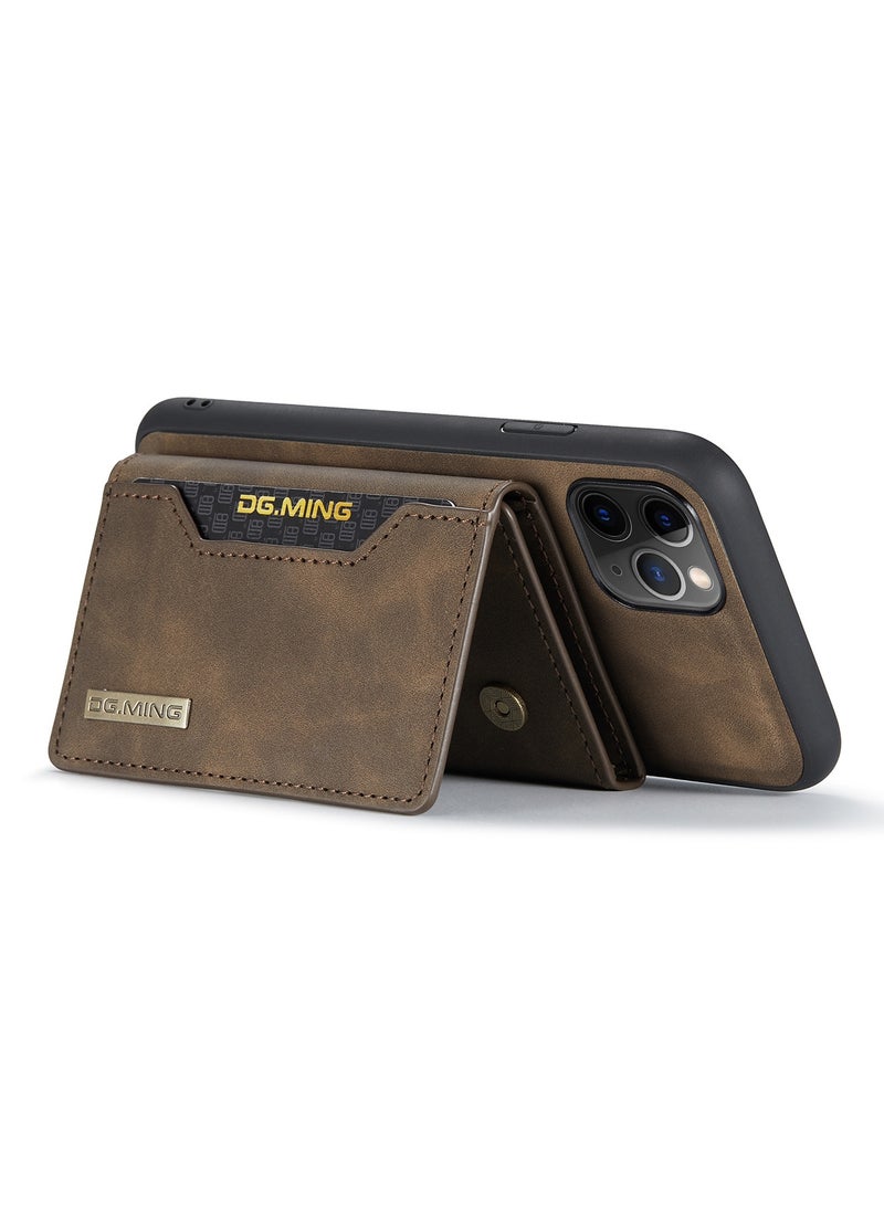 DGMING - CaseMe Wallet Case for iPhone 11 Pro MAX DGMING Premium Leather Phone Case Back Cover Magnetic Detachable with Trifold Wallet Card Holder Pocket - Coffee - Image 1