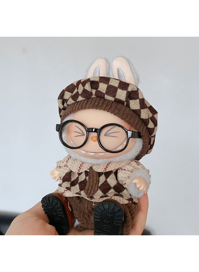 Labubu Sitting Party Doll Clothes Generation II Blind Box Labubu Doll Clothes Ragcloth Clothes Plush Vinyl Face-Specification:Common To First And Second Generations-Color:Black Glasses + British Hat Baby Clothes (no Shoes Or Dolls)  - Image 1