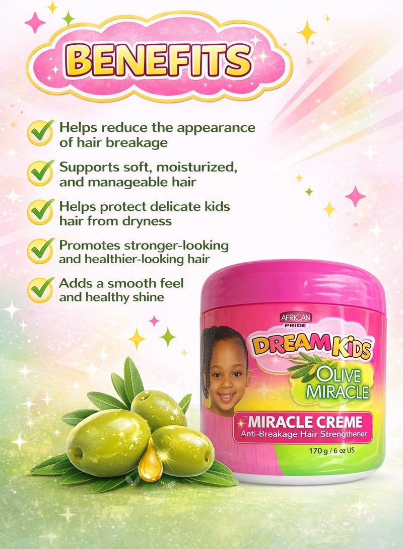 African Pride Dream Kids Olive Miracle Miracle Creme Anti-Breakage Hair Strengthener 170g (6oz) | Kids Moisturizing Strengthening Cream - Image 3