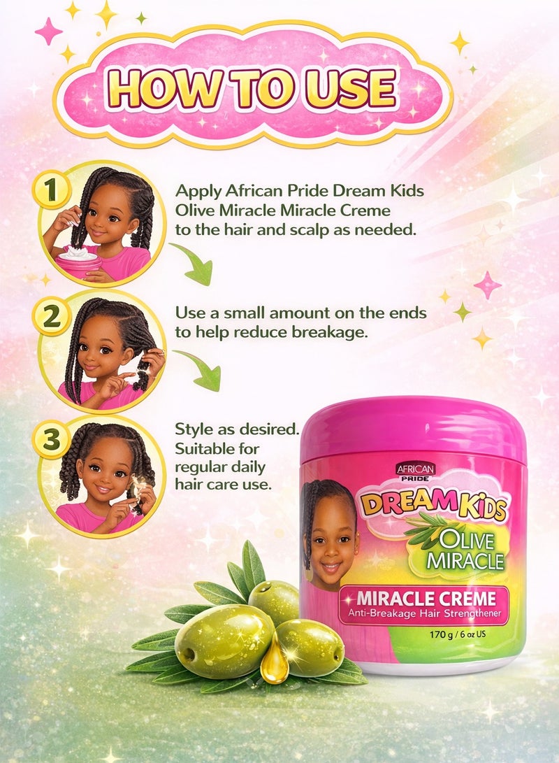 African Pride Dream Kids Olive Miracle Miracle Creme Anti-Breakage Hair Strengthener 170g (6oz) | Kids Moisturizing Strengthening Cream - Image 4