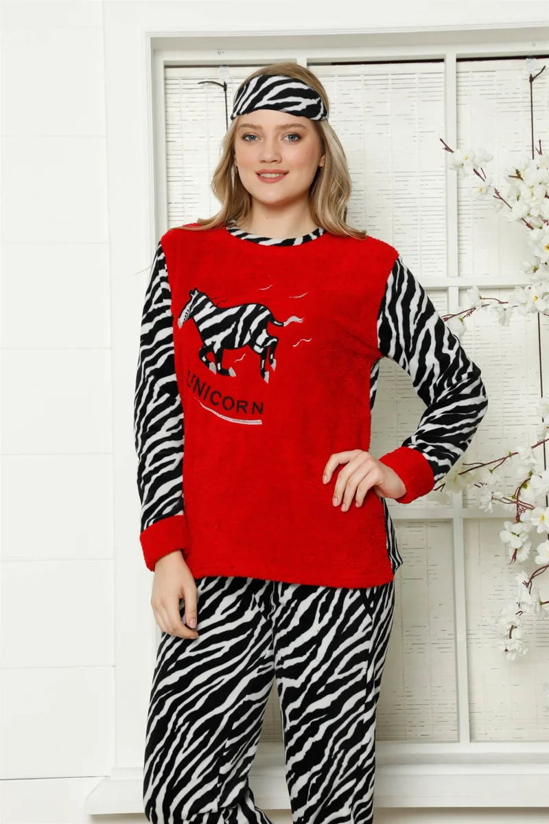اكبينيز Welsoft Fleece Women's Cuffed Pajamas Set 8413