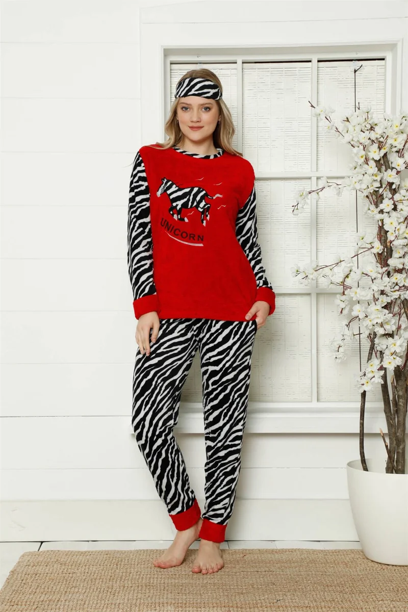 اكبينيز Welsoft Fleece Women's Cuffed Pajamas Set 8413