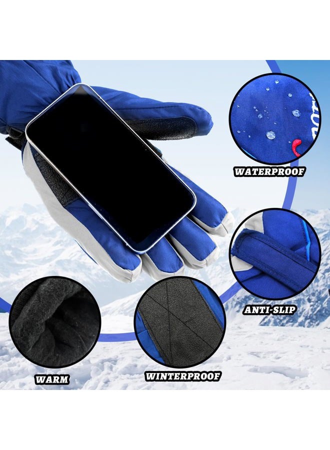 Jeere 2 Pairs Ski Snow Gloves Warm Winter Gloves Adjustable Waterproof Mittens with Zipper for Men Women Cold Weather (Black, Blue,L) - Image 5