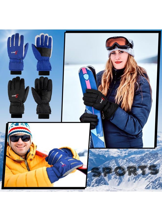 Jeere 2 Pairs Ski Snow Gloves Warm Winter Gloves Adjustable Waterproof Mittens with Zipper for Men Women Cold Weather (Black, Blue,L) - Image 2
