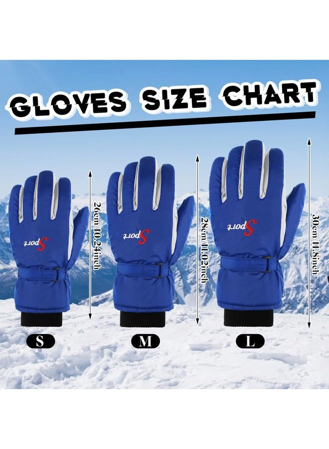 Jeere 2 Pairs Ski Snow Gloves Warm Winter Gloves Adjustable Waterproof Mittens with Zipper for Men Women Cold Weather (Black, Blue,L) - Image 3