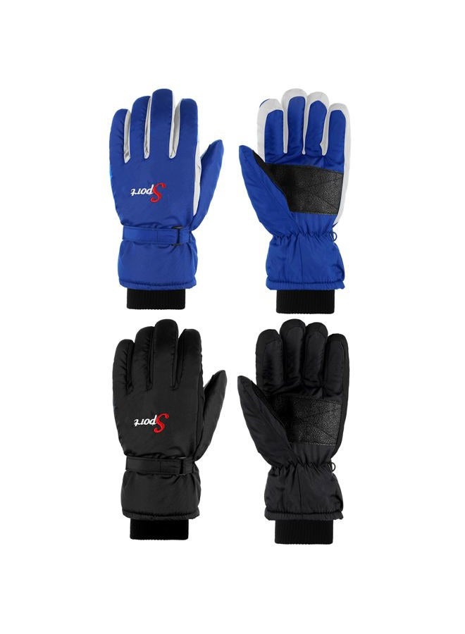 Jeere 2 Pairs Ski Snow Gloves Warm Winter Gloves Adjustable Waterproof Mittens with Zipper for Men Women Cold Weather (Black, Blue,L) - Image 1