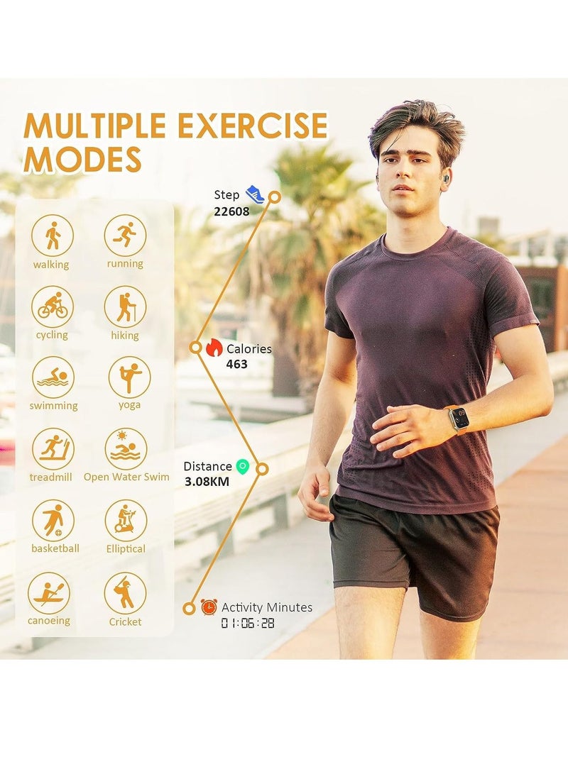 Excefore Smart Watch with Earbuds, 1.96“ Smartwatch for Android/iOS, Watches for Men Women IP67 Waterproof Fitness Tracker with Heart Rate Blood Oxygen Sleep Monitor, Sports Calls Message - Image 3