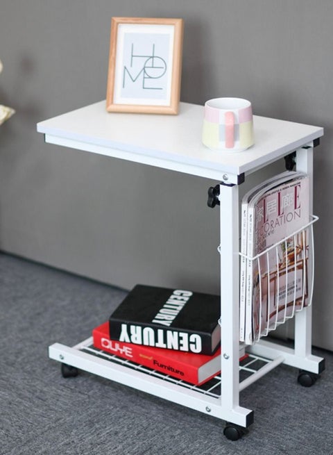 Laptop Table Overbed Bedside Desk Mobile Computer Table Stand Desk Rolling Overbed Table with Wheels Height Adjustable Tray Table for Laptop Bed Sofa Side Table