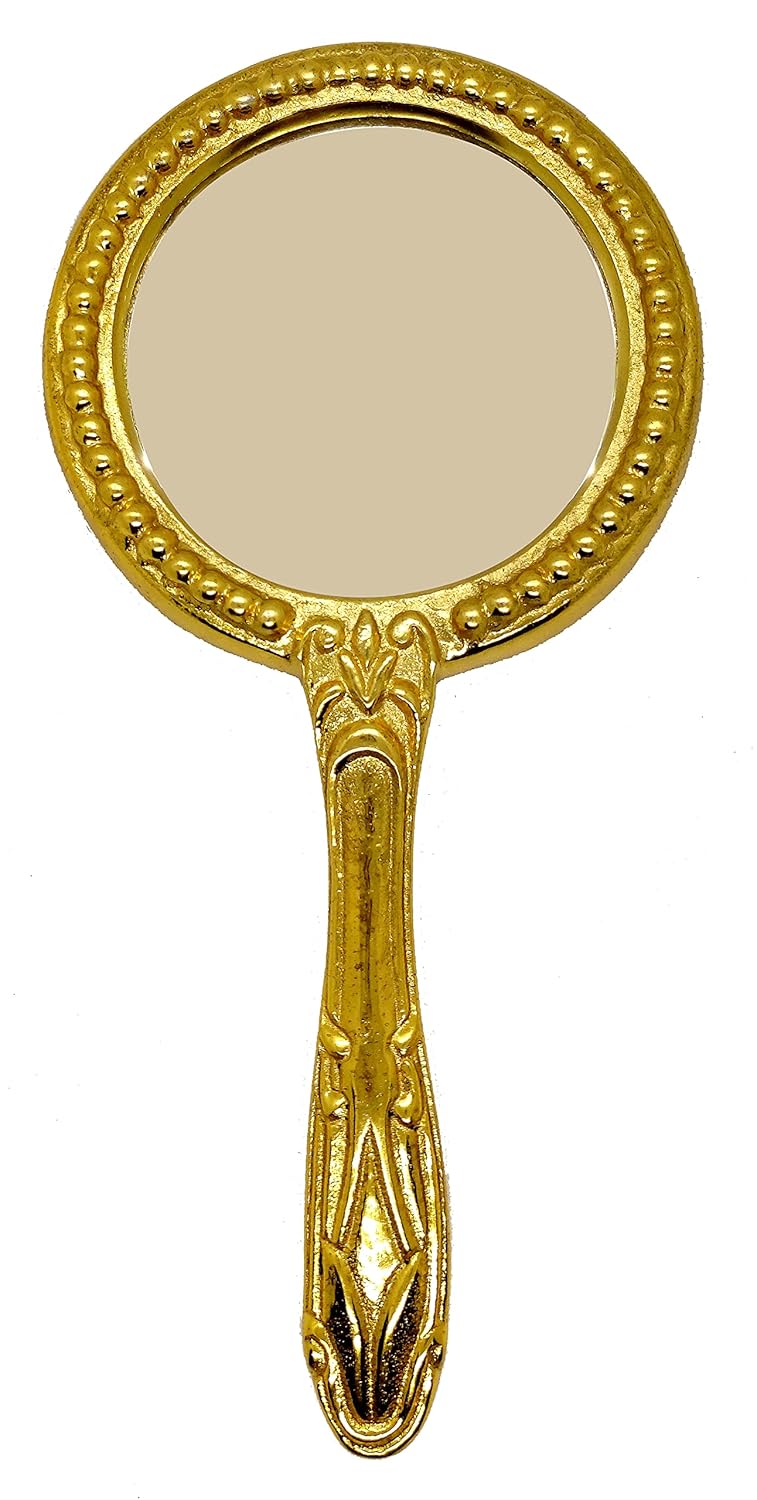 Akanksha Arts Akanksha Arts Hand Held Vintage Style Brass Mirror 10 inches  - Image 1