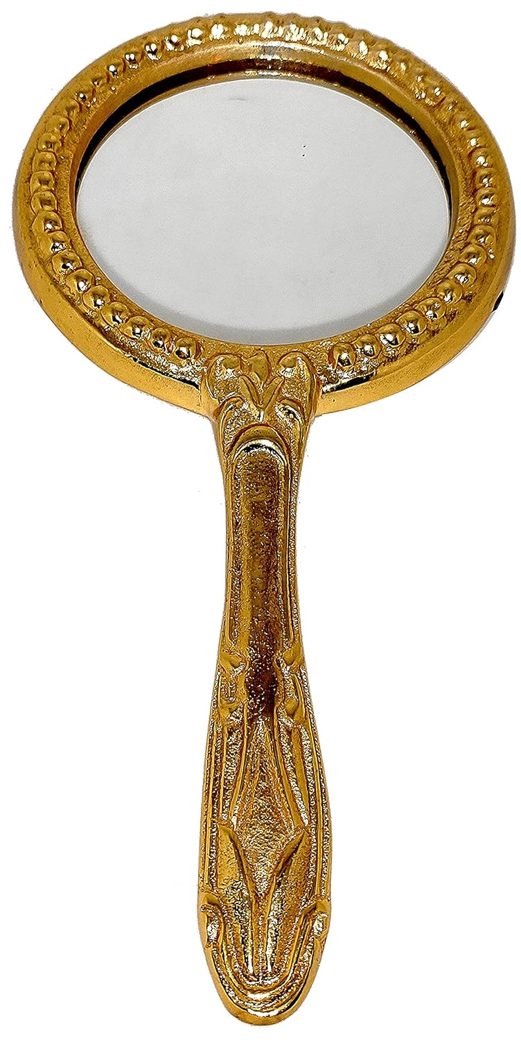 Akanksha Arts Akanksha Arts Hand Held Vintage Style Brass Mirror 10 inches  - Image 3