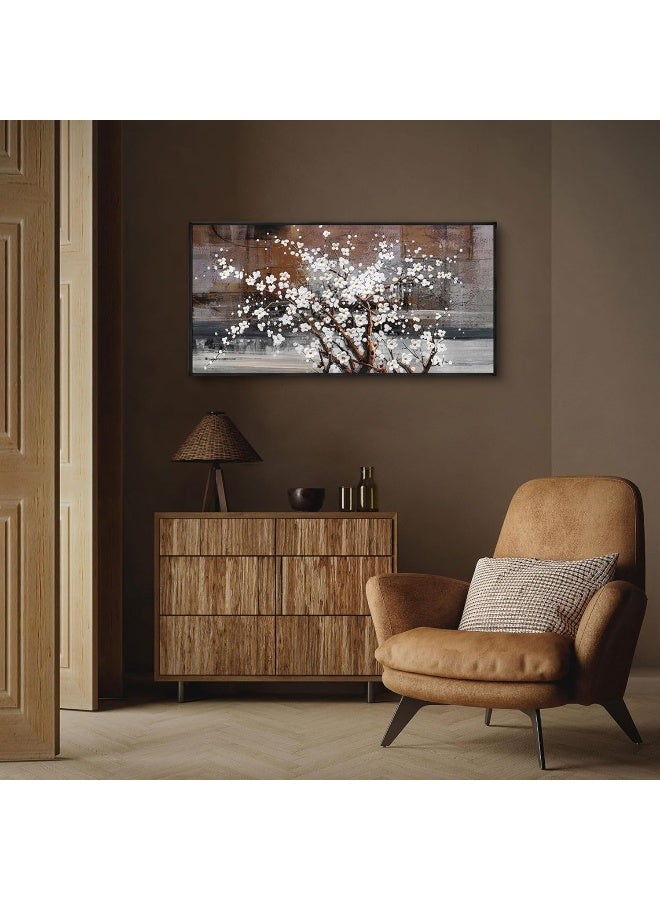 Home Trove Klakla Framed Wall Art - Black Frame Canvas Wall Decor - Flower Picture Artwork For Wall - Large Paintings For Living Room Brown Background Bedroom Office Plum Blossom Art Prints 20X40  - Image 2