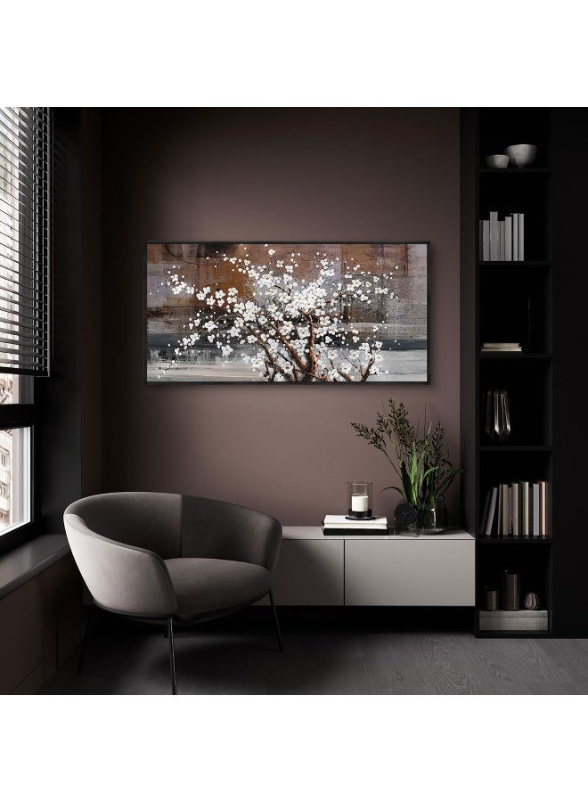 Home Trove Klakla Framed Wall Art - Black Frame Canvas Wall Decor - Flower Picture Artwork For Wall - Large Paintings For Living Room Brown Background Bedroom Office Plum Blossom Art Prints 20X40  - Image 3