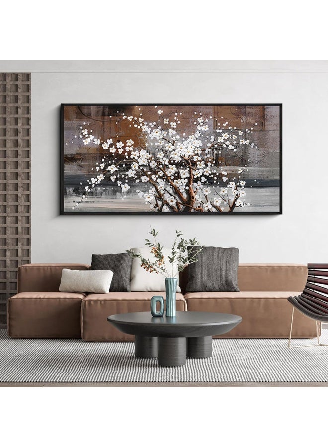 Home Trove Klakla Framed Wall Art - Black Frame Canvas Wall Decor - Flower Picture Artwork For Wall - Large Paintings For Living Room Brown Background Bedroom Office Plum Blossom Art Prints 20X40  - Image 1
