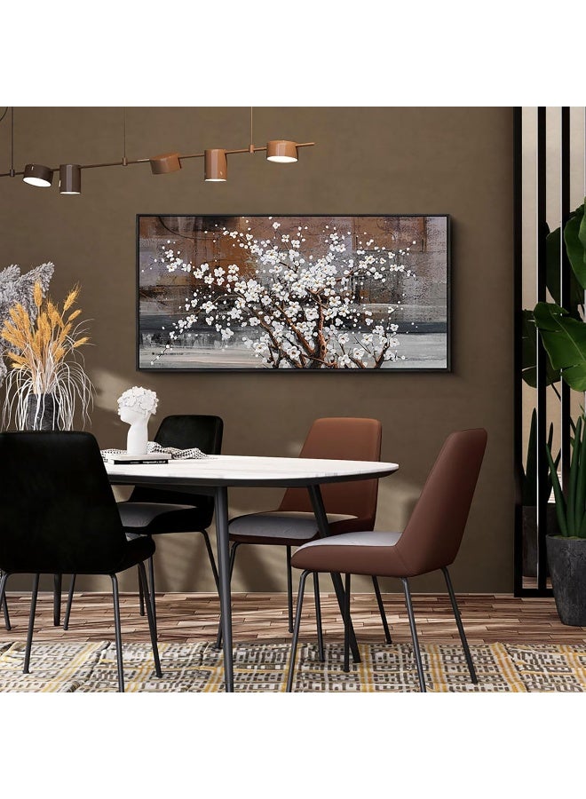 Home Trove Klakla Framed Wall Art - Black Frame Canvas Wall Decor - Flower Picture Artwork For Wall - Large Paintings For Living Room Brown Background Bedroom Office Plum Blossom Art Prints 20X40  - Image 4