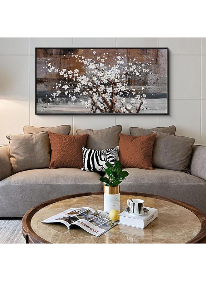 Home Trove Klakla Framed Wall Art - Black Frame Canvas Wall Decor - Flower Picture Artwork For Wall - Large Paintings For Living Room Brown Background Bedroom Office Plum Blossom Art Prints 20X40  - Image 5