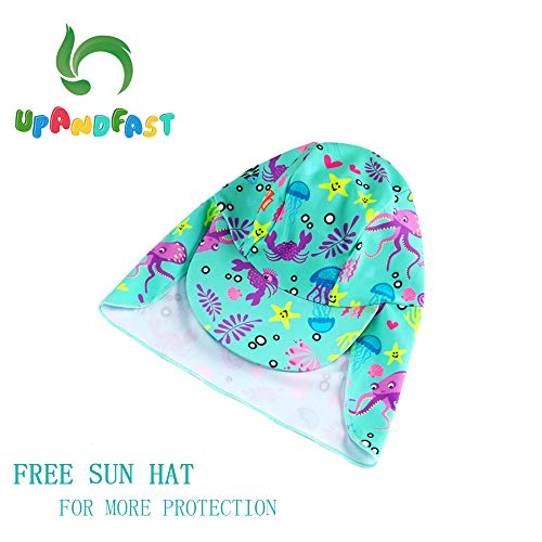upandfast Baby/Toddler One Piece Zip Sunsuits with Sun Hat UPF 50+ Sun Protection Infant Beach Swimsuit (Green, 12-18 Months) - Image 3