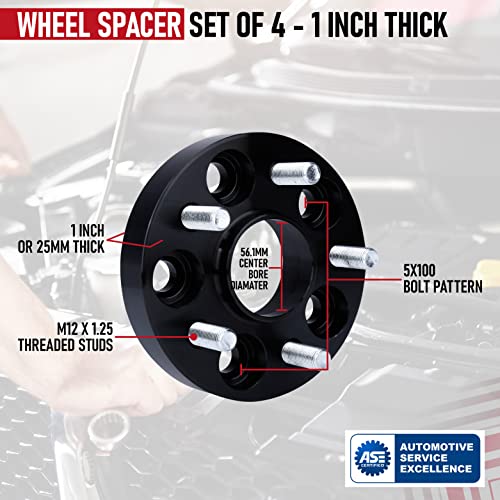 AA Ignition مجموعة فواصل العجلات من 4 - 1 بوصة 4-5x100-5x100mm محول مركزي 56.1mm - M12 x 1.25 1 بوصة - متوافق مع سوبارو، ساب - GT 86، BRZ، إمبريزا، WRX، WRX بريميوم، XV، أوتبك، كروس تريك - Image 3