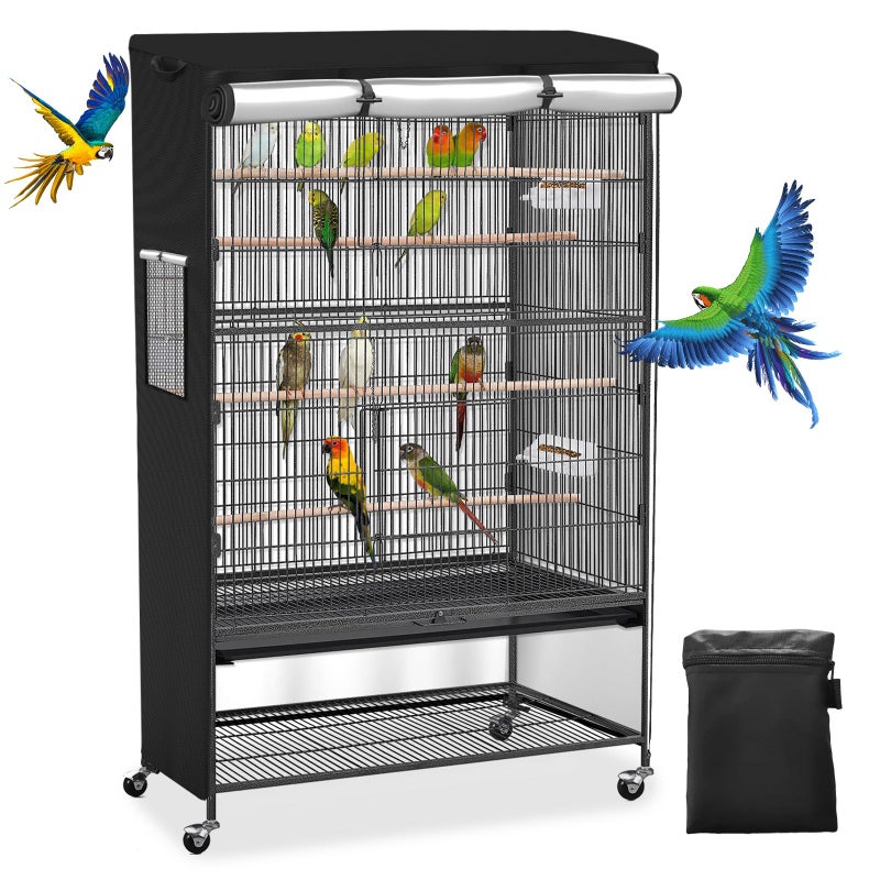 Roasivi Universal Large Birdcage Cover Black Out and Breathable Cages Cover for Parrots and Other Small Animals Durable Waterproofing Washable Material 31" L x 21" W x 53" H Black - Image 1