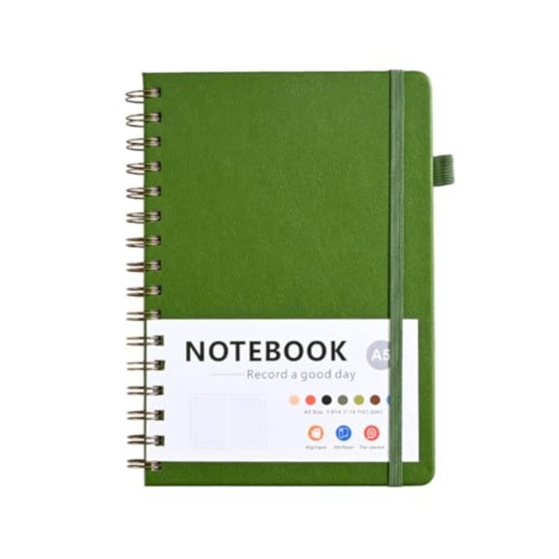 A5 Spiral Notebook with Elastic Band, PU Leather Cover, Wire-Bound Journal, 100 Pages - Image 1