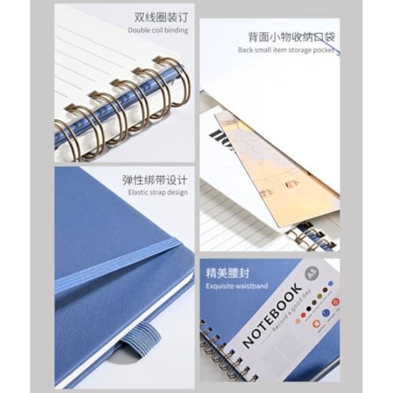 A5 Spiral Notebook with Elastic Band, PU Leather Cover, Wire-Bound Journal, 100 Pages - Image 4