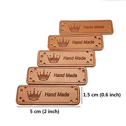 Juland 40PCS PU Leather Label Clothing Hand Made Label Handmade Embossed Tag with Holes Embellishment Knit DIY Accessories for Jeans Bags Shoes Hat – 1.5x5cm - Image 2