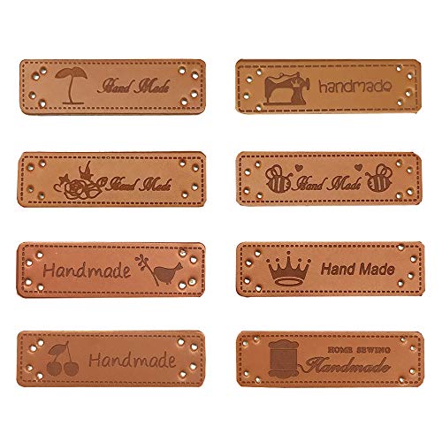 Juland 40PCS PU Leather Label Clothing Hand Made Label Handmade Embossed Tag with Holes Embellishment Knit DIY Accessories for Jeans Bags Shoes Hat – 1.5x5cm - Image 1