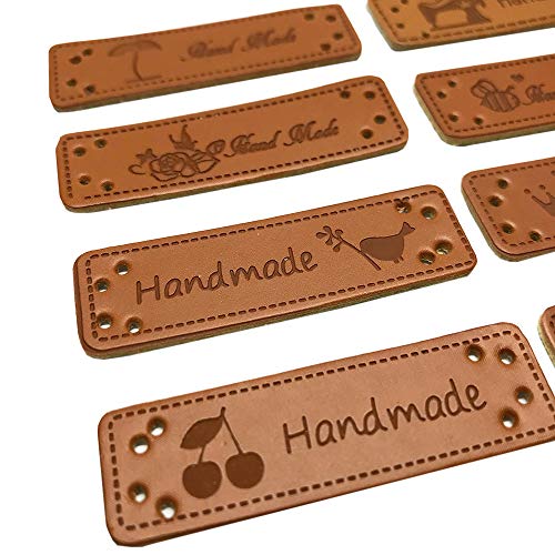 Juland 40PCS PU Leather Label Clothing Hand Made Label Handmade Embossed Tag with Holes Embellishment Knit DIY Accessories for Jeans Bags Shoes Hat – 1.5x5cm - Image 3