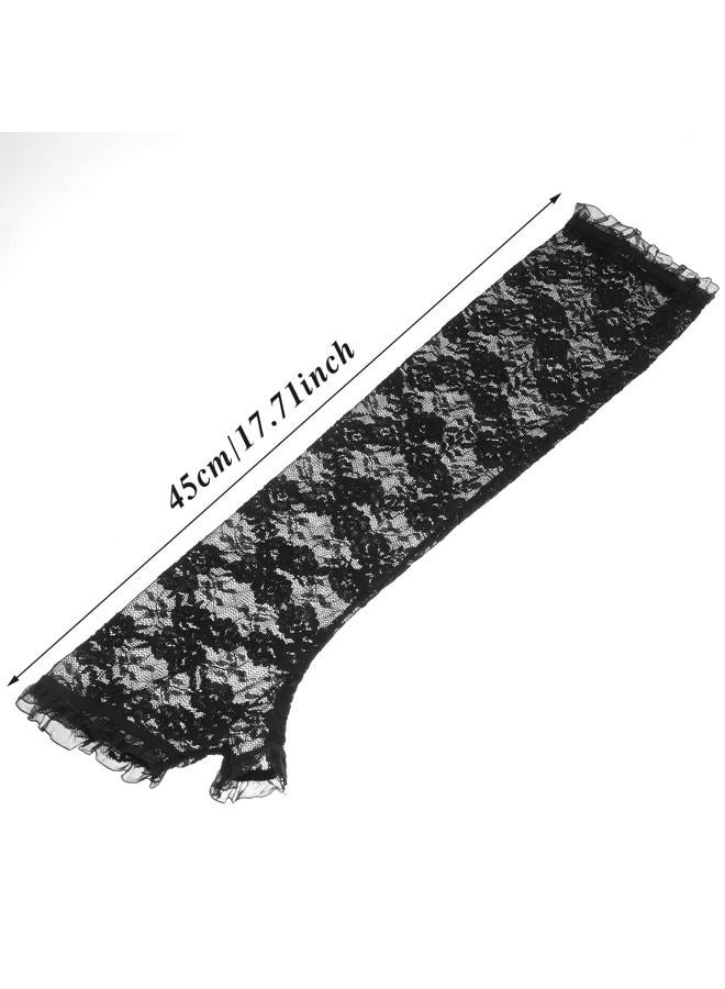 Yolev Women's Long Lace Fingerless Gloves Bridal Elbow Length Gloves Long Lace Floral Gloves for Wedding Opera Tea Party (Black) - Image 2