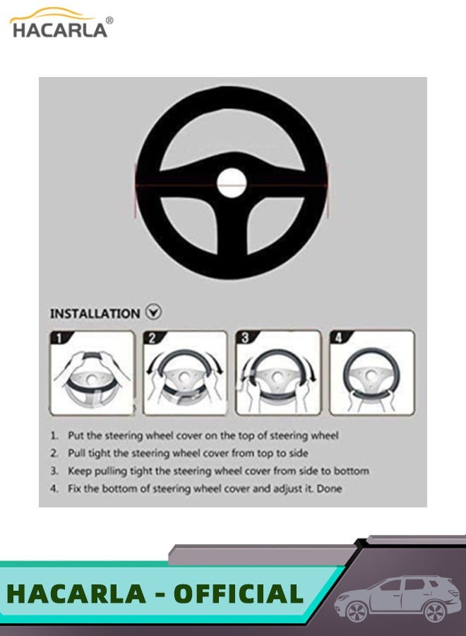 HACARLA Leather Carbon Fiber Car Steering Wheel Cover Universal Anti Slip Car Steering Wheel Protector Breathable 15 Inch 38 cm Red  - Image 4