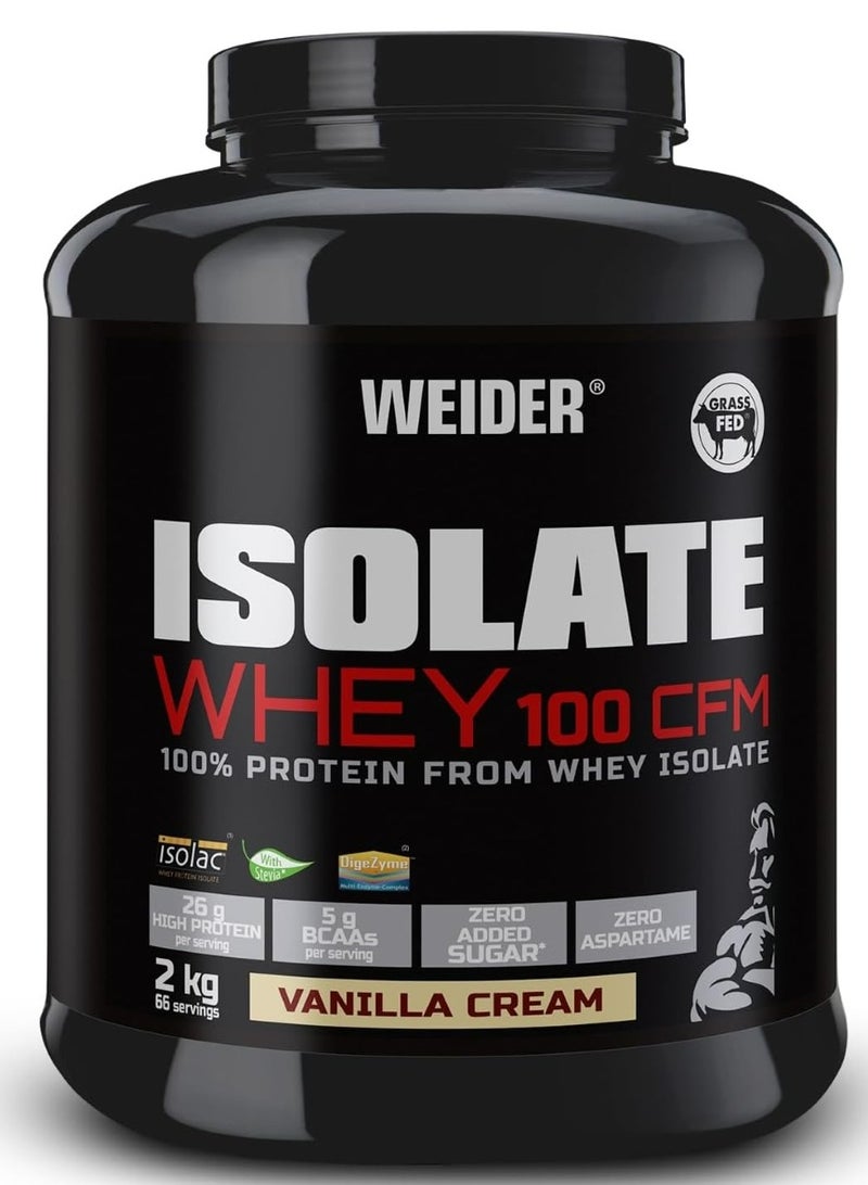 Weider Isolate Whey 100 CFM 2kg Vanilla Cream Flavour. Protein Powder with 25g Proteins and 5g BCAAs per Serving. Low Sugar. Aspartame-Free. - Image 1